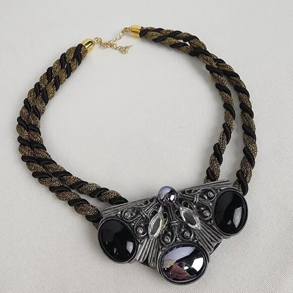 Vintage Metallic Rope Statement Necklace - Picture 2 of 6